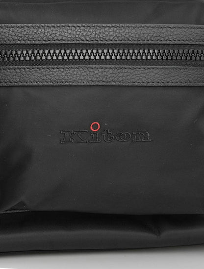 Kiton Black Pa Cotton Leather Backpack