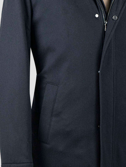 Manteau Barba Napoli en laine vierge et cachemire bleu foncé avec fourrure de lapin