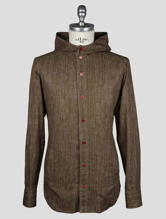 Chemise en coton blanc marron Kiton Mariano