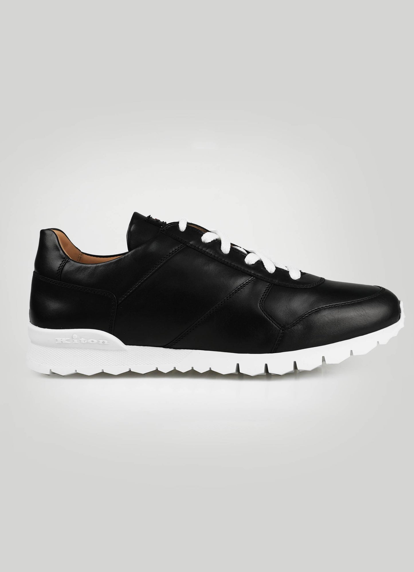 Kiton Black Leather Fur Sheepskin Sneakers
