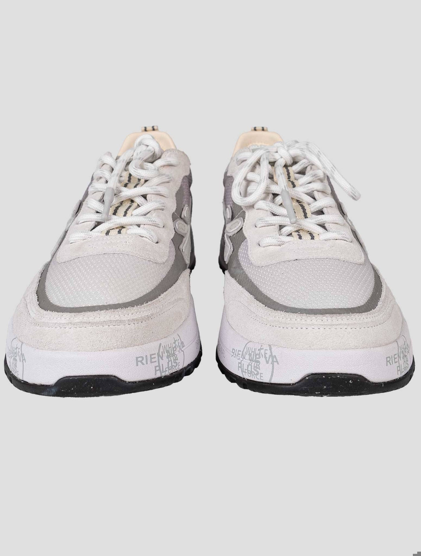 Premiata White Gray Pa Leather Suede Pu Leather Shearling Sneakers