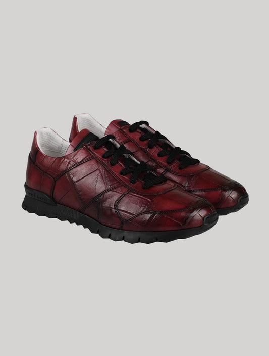 Kiton Burgundy Leather Crocodile Sneakers