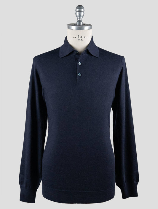 Brunello Cucinelli Blue Virgin Wool Cashmere Sweater Polo