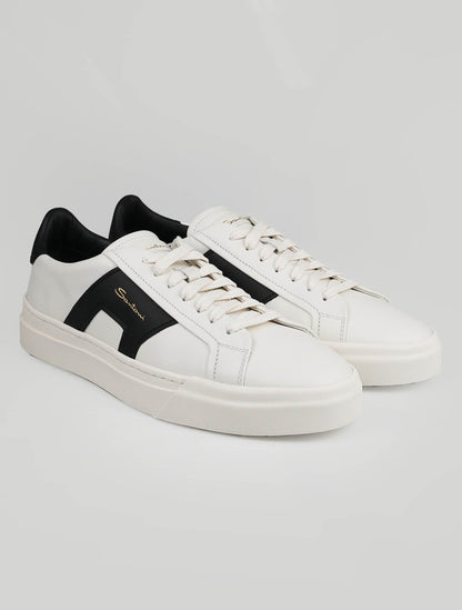 Santoni White Black Leather Sneakers