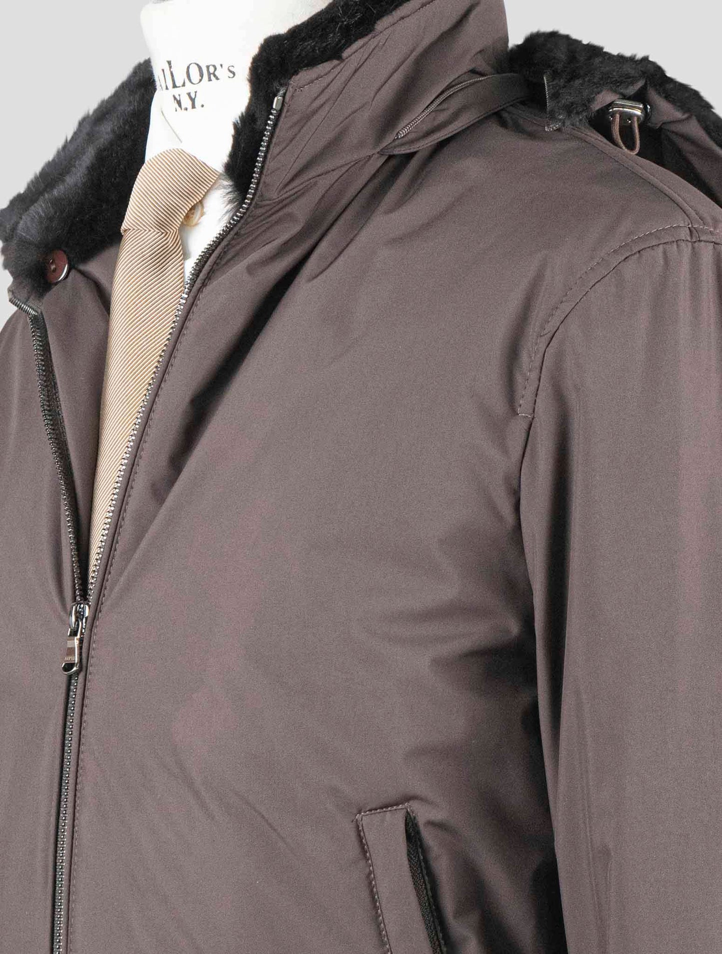 Manteau Barba Napoli en cuir marron avec fourrure de lapin