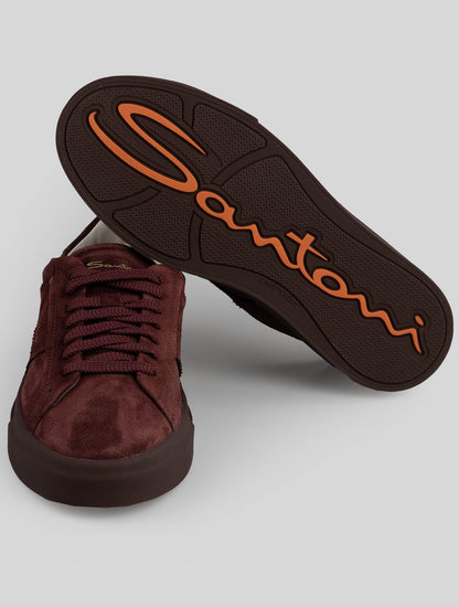 Santoni勃艮第皮革麂皮运动鞋