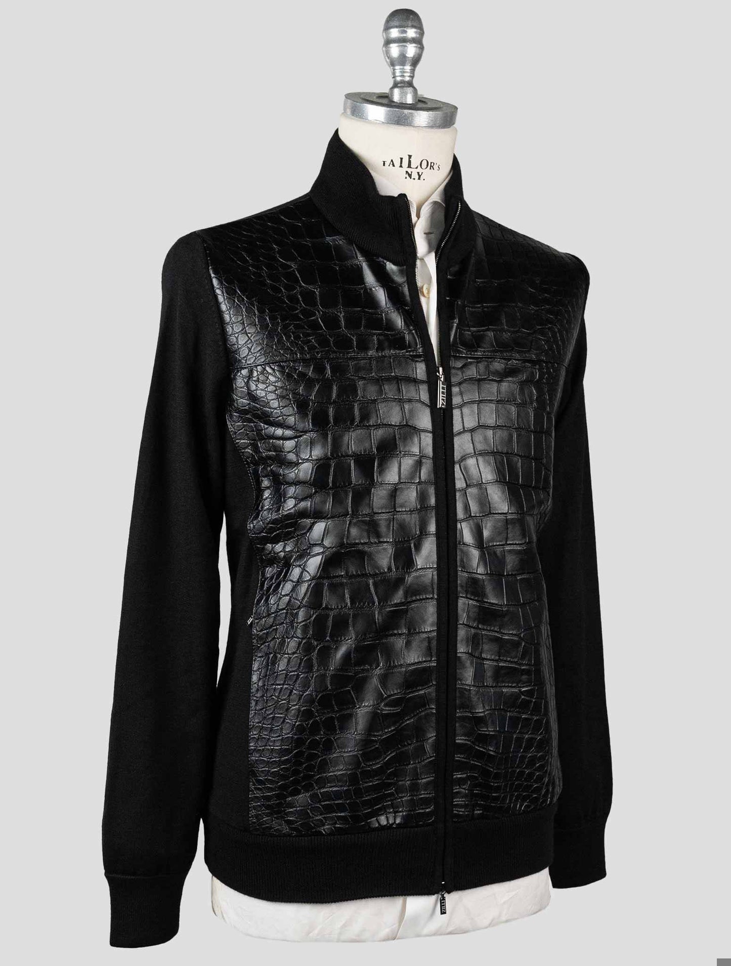 Zilli Black Cashmere Silk Leather Crocodile Sweater Coat