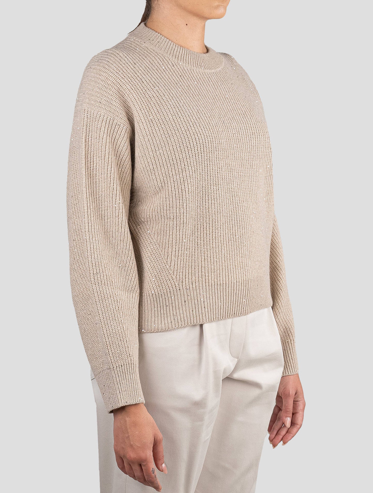 Brunello Cucinelli Beige Cashmere Wool Pl Pa Sweater Crewneck