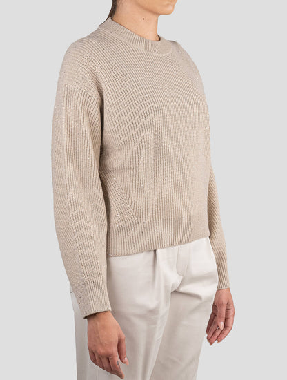 Brunello Cucinelli Beige Cashmere Wool Pl Pa Sweater Crewneck