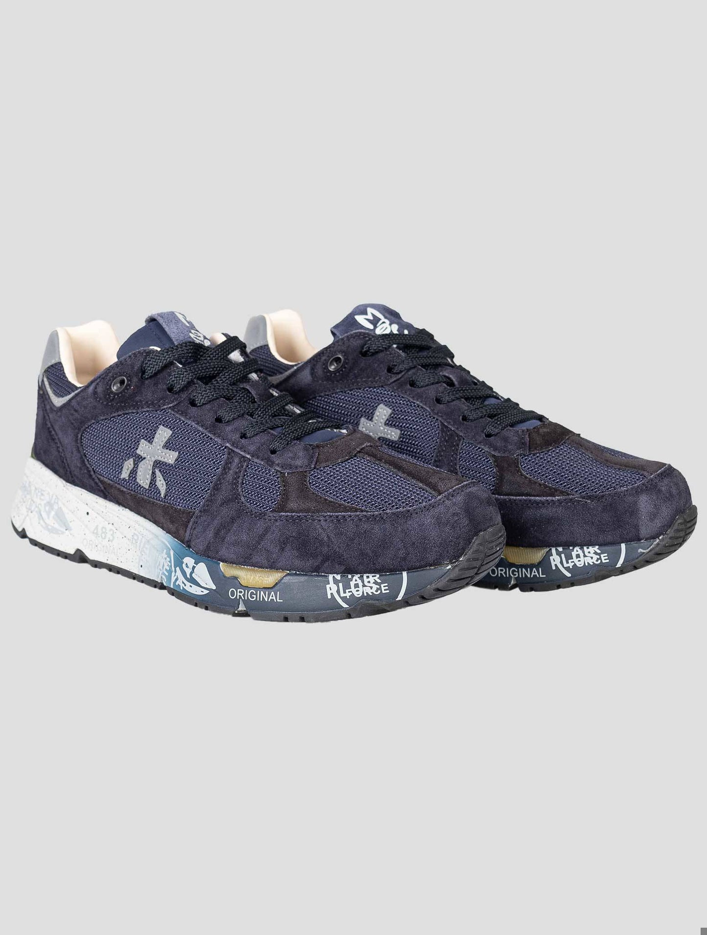 Premiata Blue Pa Leather Suede Pu Sneakers