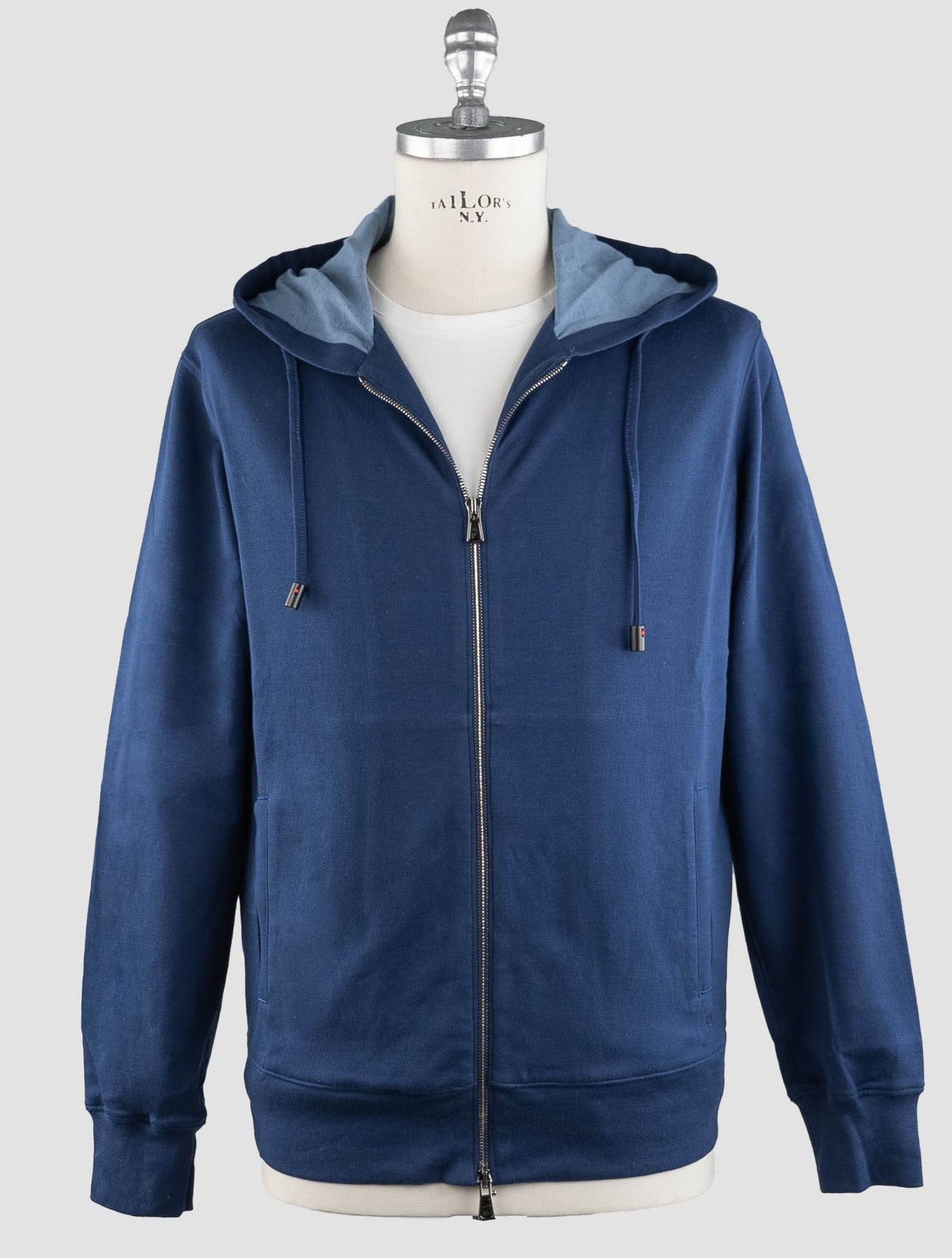 Isaia Blue Cotton Pa weater Full Zip Hood