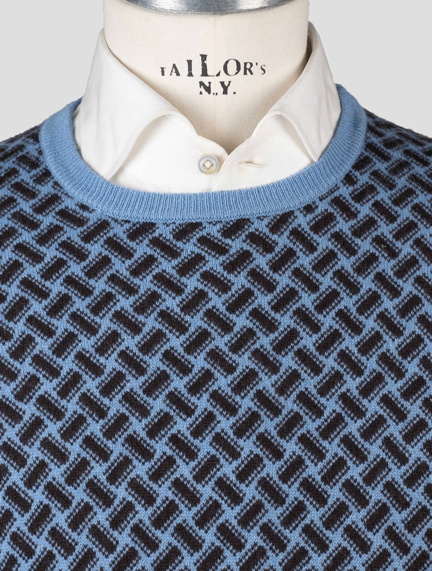 Drumohr Light Blue Brown Cashmere Sweater Crewneck