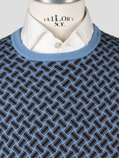 Drumohr Light Blue Brown Cashmere Sweater Crewneck