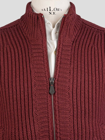 Isaia Burgundy Wool Sweater Bomber