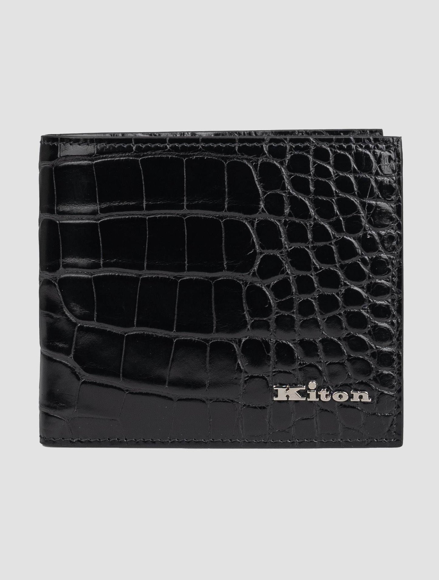 Kiton Svart läderkrokodil plånbok för krokodile