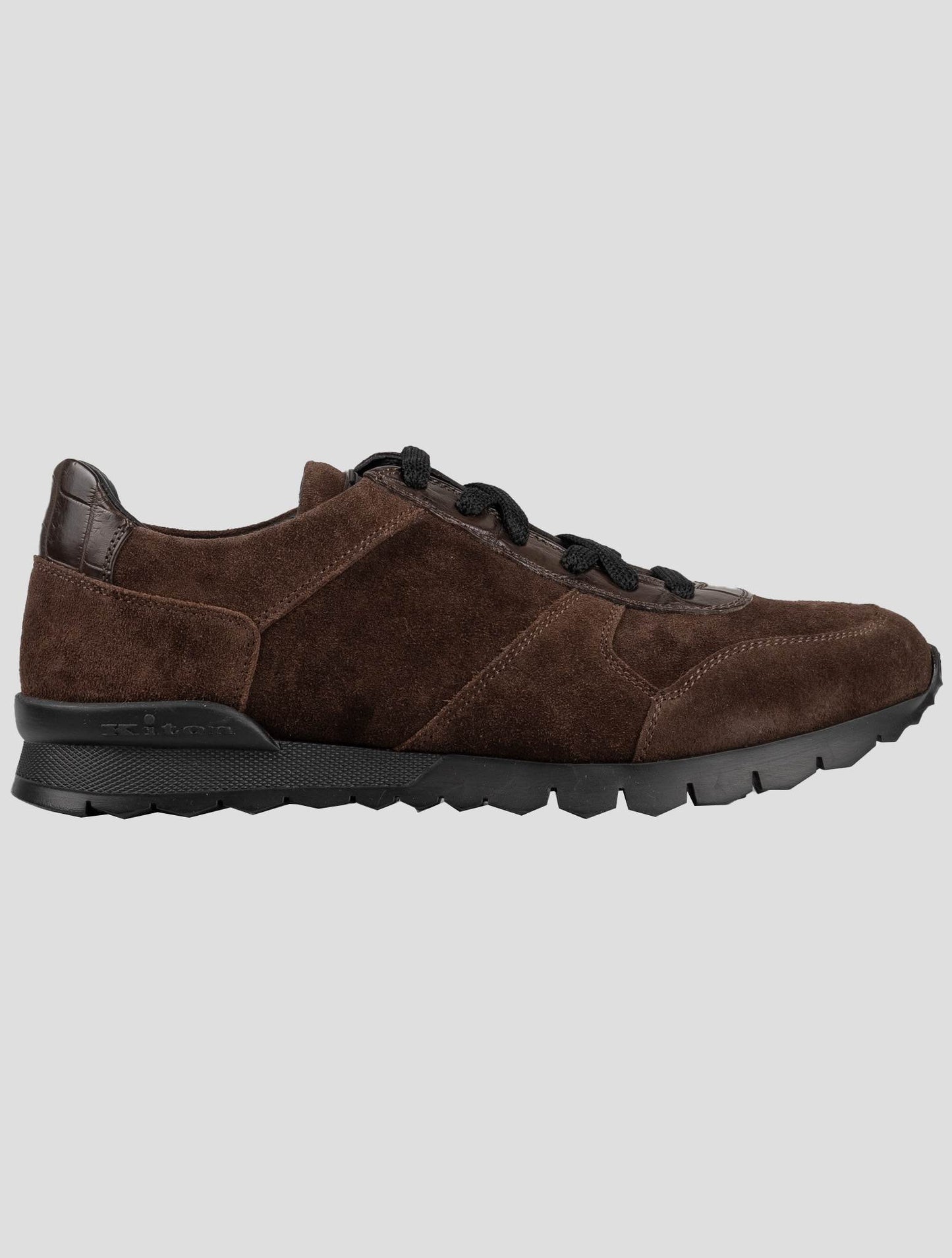 Kiton Brown Leather Crocodile Leather Suede Sneakers