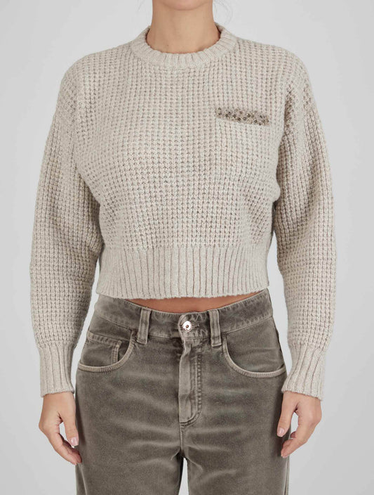 Brunello Cucinelli Beige Lambswool Cashmere Sweaters Full Zip Mujer