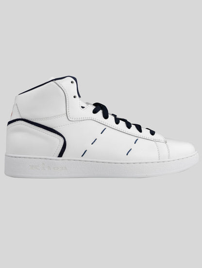 Kiton White Dark Blue Leather Sneakers