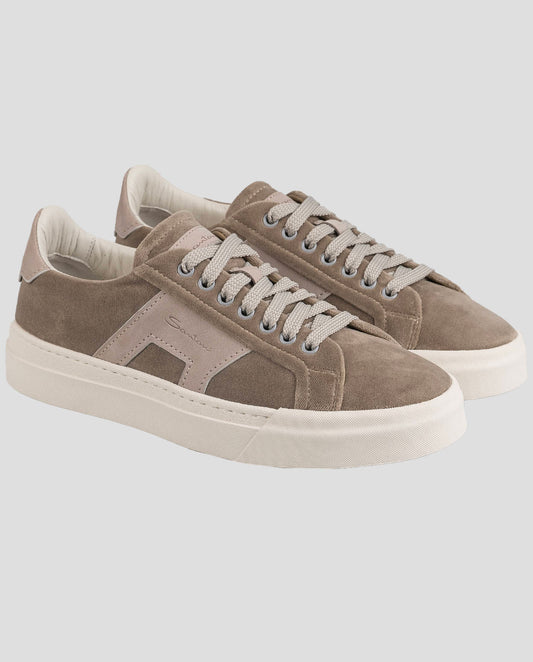 Santoni Taupe Leather Suede Sneakers