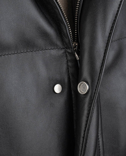 Kiton Black Leather Vicuna Perù Coat