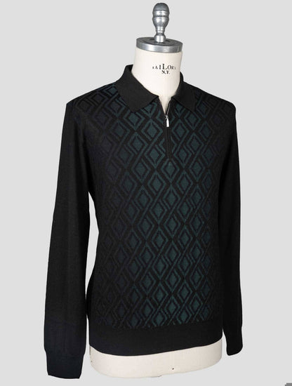 Zilli Svart Grön Ull Silk Cashmere Sweater Polo