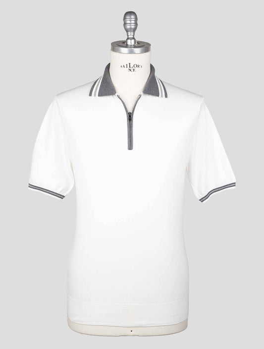 Fioroni White Gray Cotton Polo Half Zip