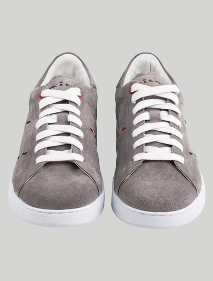 Kiton Gray Leather Suede Sneakers