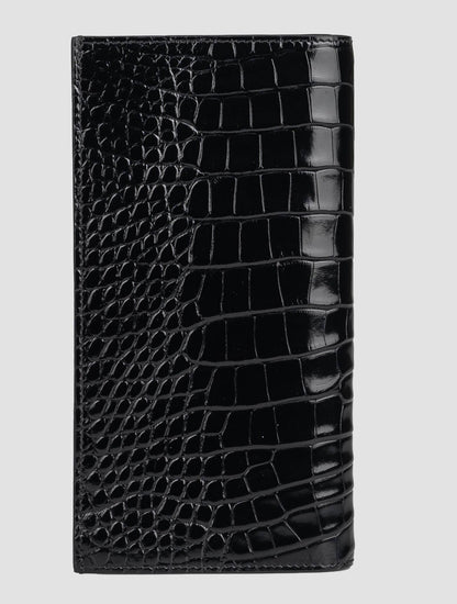 Portadocumentos de cocodrilo de cuero negro Kiton