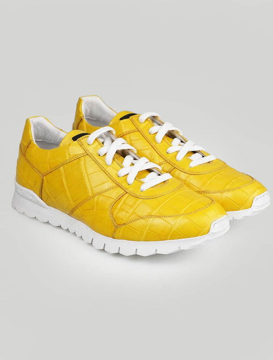 Kiton Yellow Leather Crocodile Sneakers