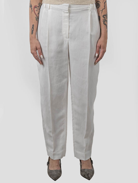 Brunello Cucinelli bijele lanene hlače od viskoze