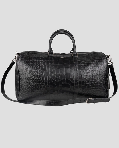 Kiton Black Leather Crocodile Travel Bag