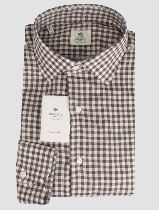 Luigi Borrelli brun hvid line Cotton skjorte