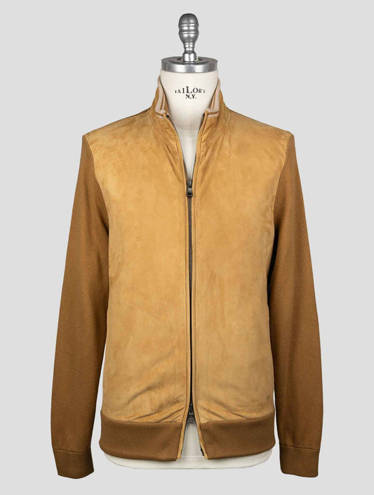 Fioroni Brown Cotton Cashmere Leather Suede Coat