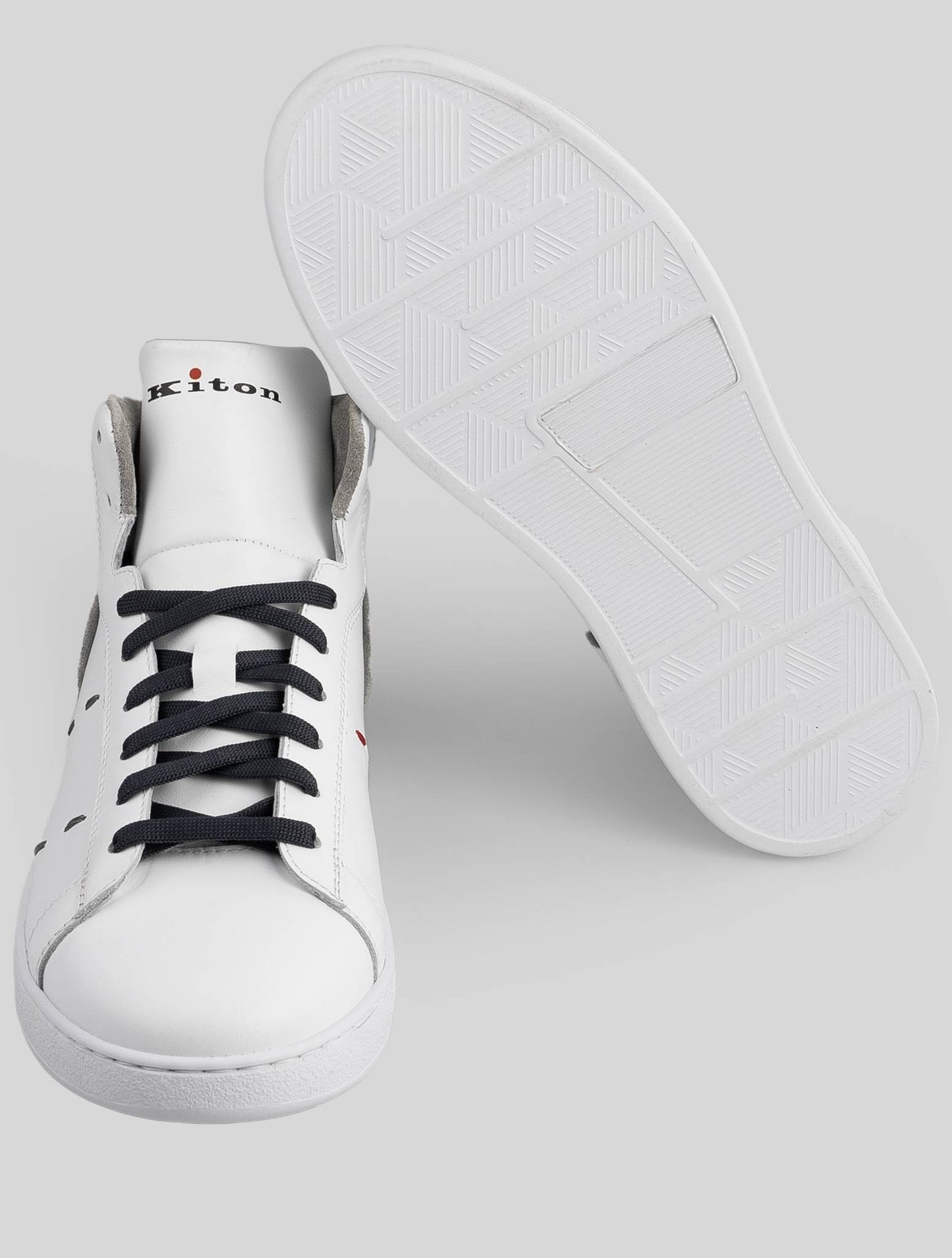 Kiton Witte Grijze Leren Sneakers