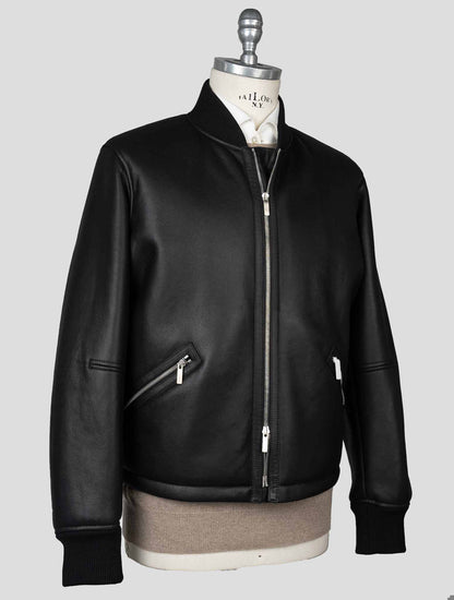 Ferragamo Black Leather Shearling Coat