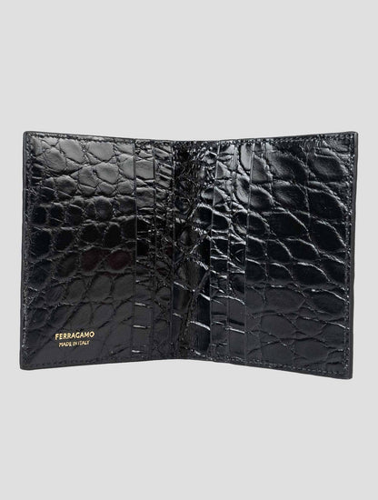 Ferragamo Black Leather Crocodile Document Holder