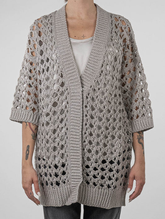 Brunello Cucinelli Gray Jute Cotton Pa Cardigan