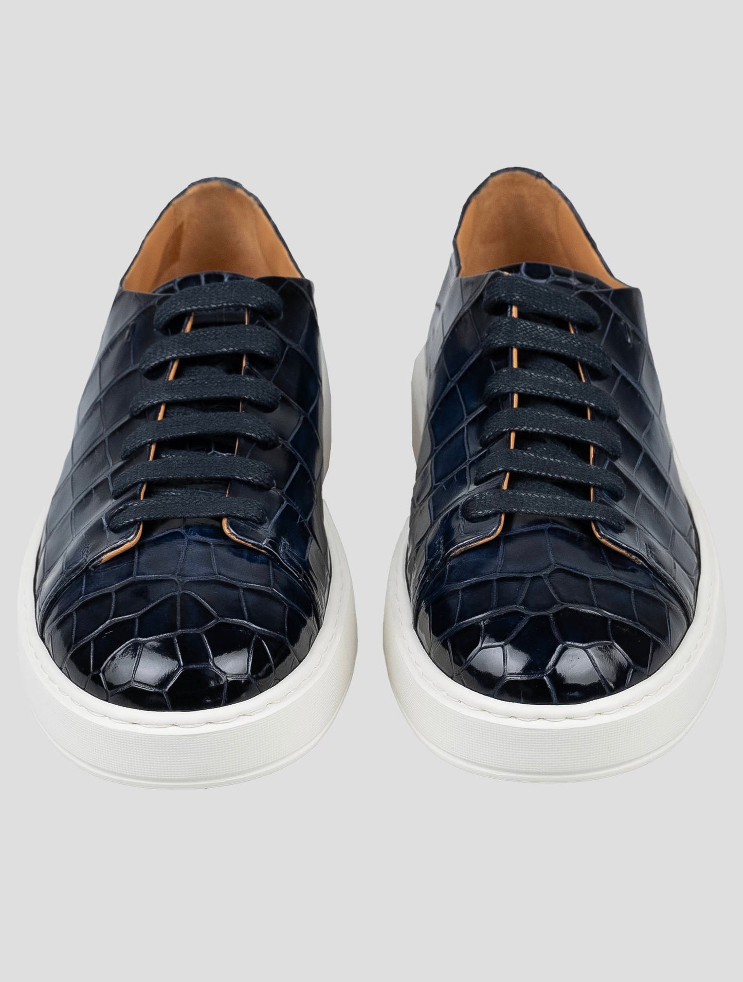 Santoni Blue Leather Crocodile Sneakers