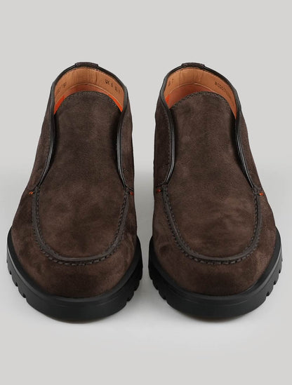 Santoni Brown Leather Suede Loafers