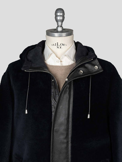 Parka en cuir de mouton bleu Zilli