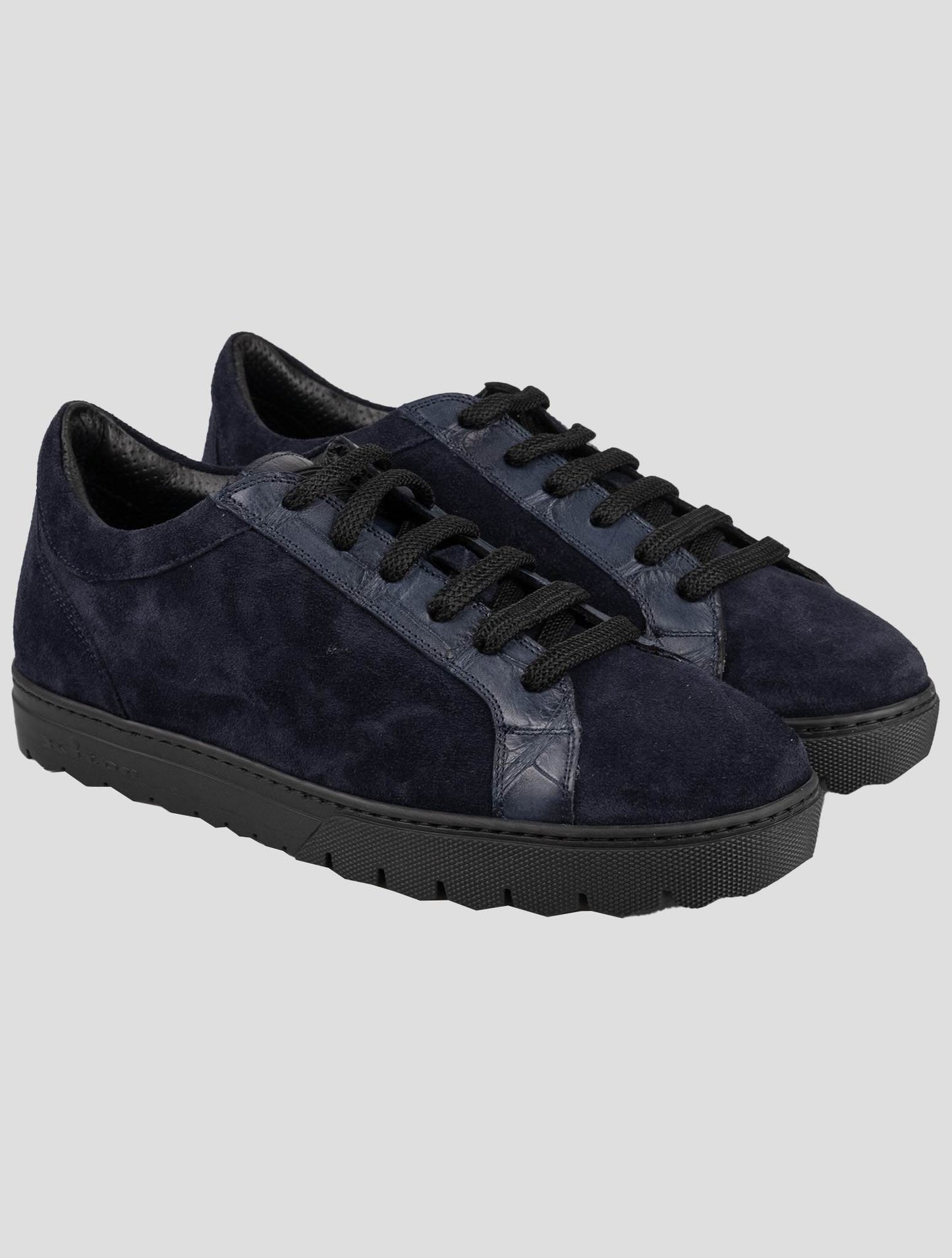 Kiton Blue Leather Crocodile Leather Suede Sneakers