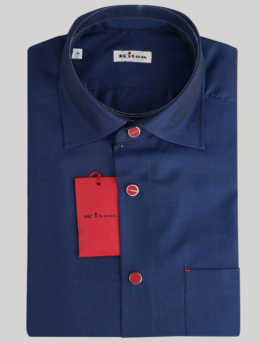 Kiton Camisa de algodão azul