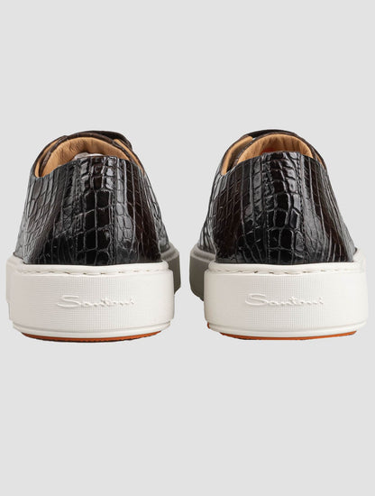 Santoni棕色皮革鳄鱼运动鞋