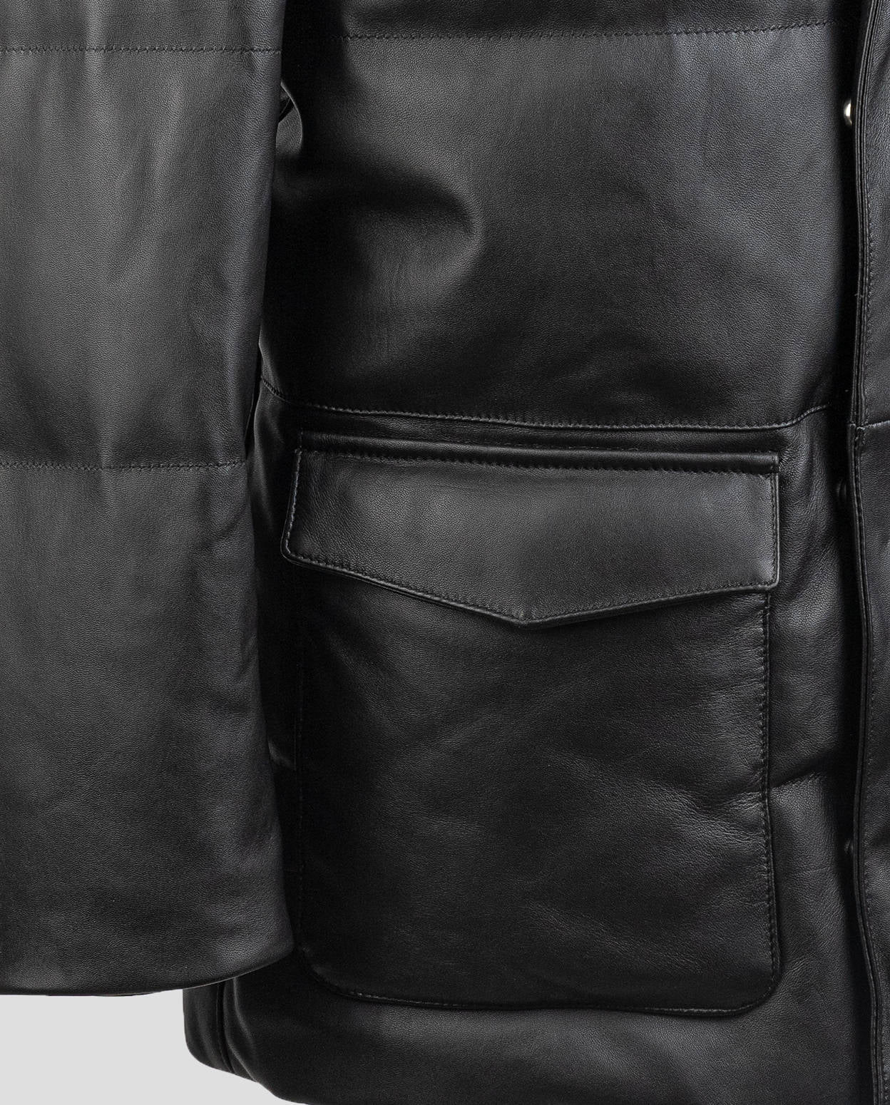 Kiton Black Leather Vicuna Perù Coat