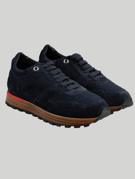 Isaia Blue Navy Cashmere Leather Suede Sneakers