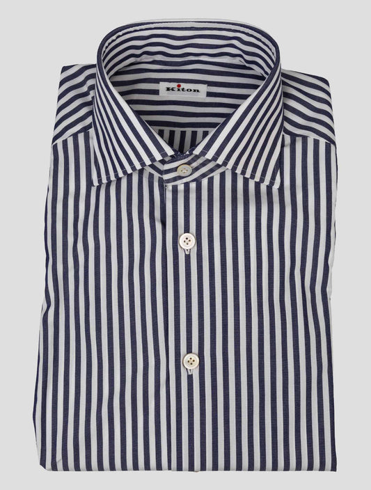 kiton Blue White Cotton Shirt