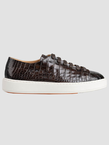 Santoni Brown Leather Crocodile Sneakers