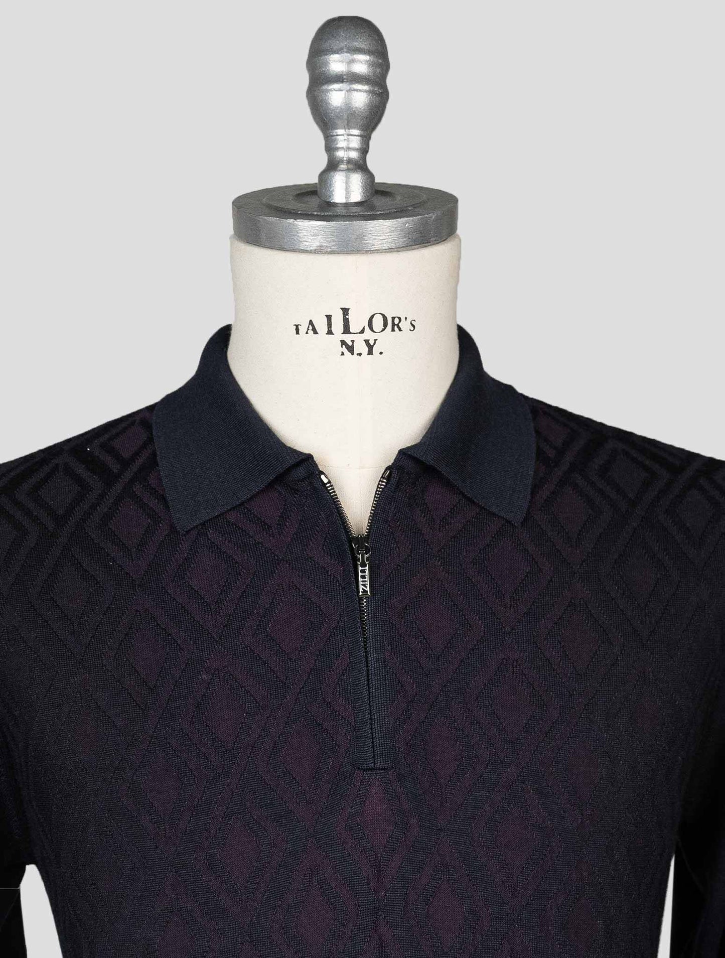 Zilli Blå Navy Violet Uld Silke Cashmere Sweater Polo