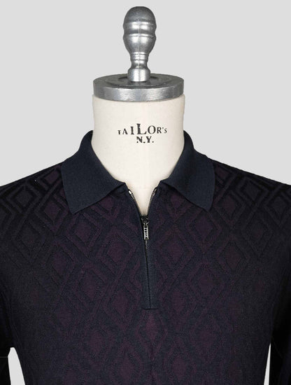 Zilli Blue Navy Violet Wool Hedvábný kašmírový svetr Polo