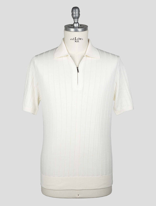 Fioroni White Cotton Polo Half Zip